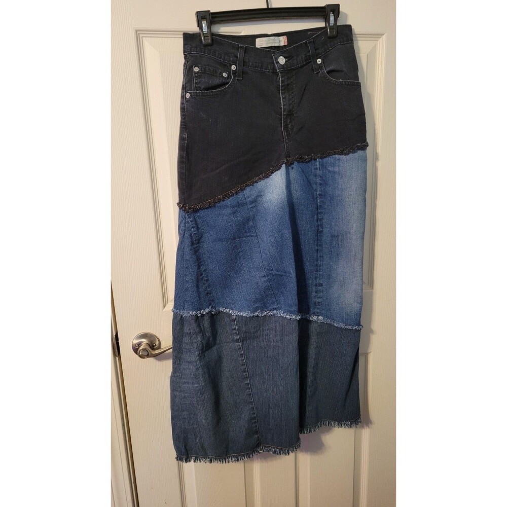 The Morgan Factory Reworked Vintage Levi's 550 Patchwork Denim Maxi Skirt Size 8